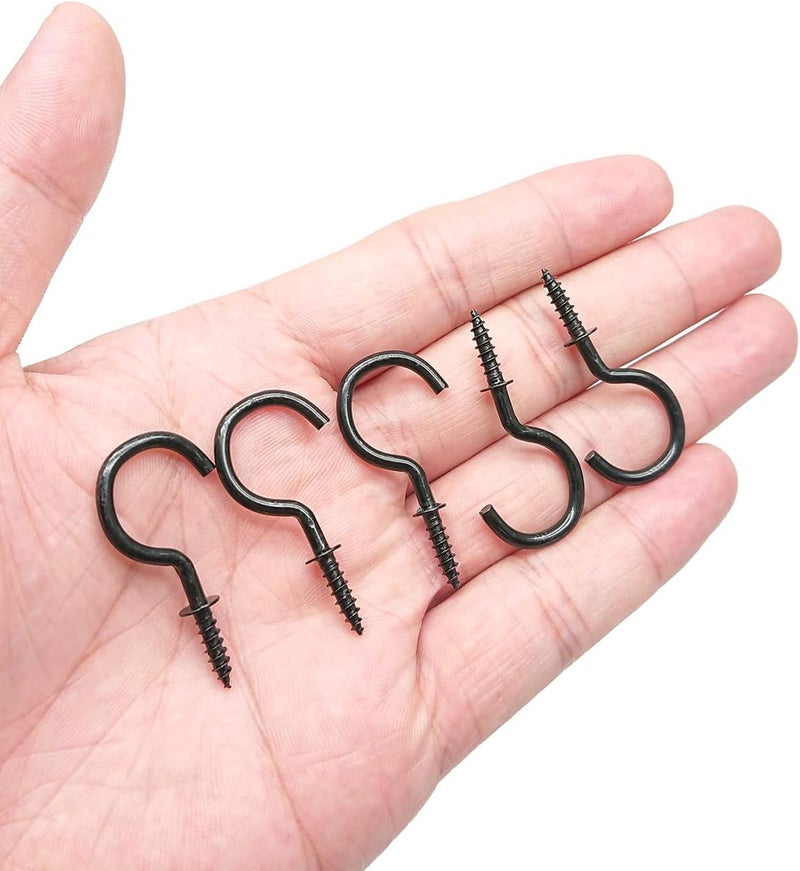 Goiio 100 Pieces 1 inch Ceiling Hooks, Black Zinc Plated Metal Screw-in Cup Hooks - Image 2
